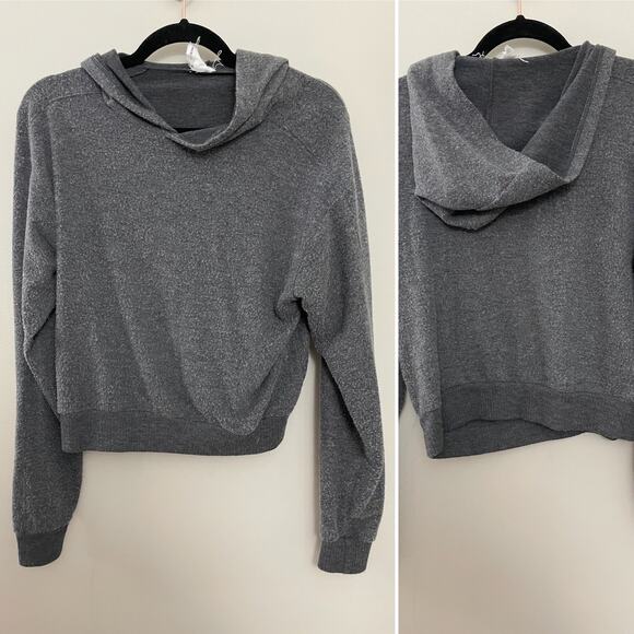 Anthropologie Project Social T. Minimalist Cozy Gray Fuzzy Hooded‎ Sweatshirt S - Picture 1 of 4